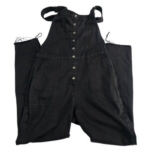 RVCA Womens Black Denim Overalls Size 28 Button Front Frayed‎ Hem Casual